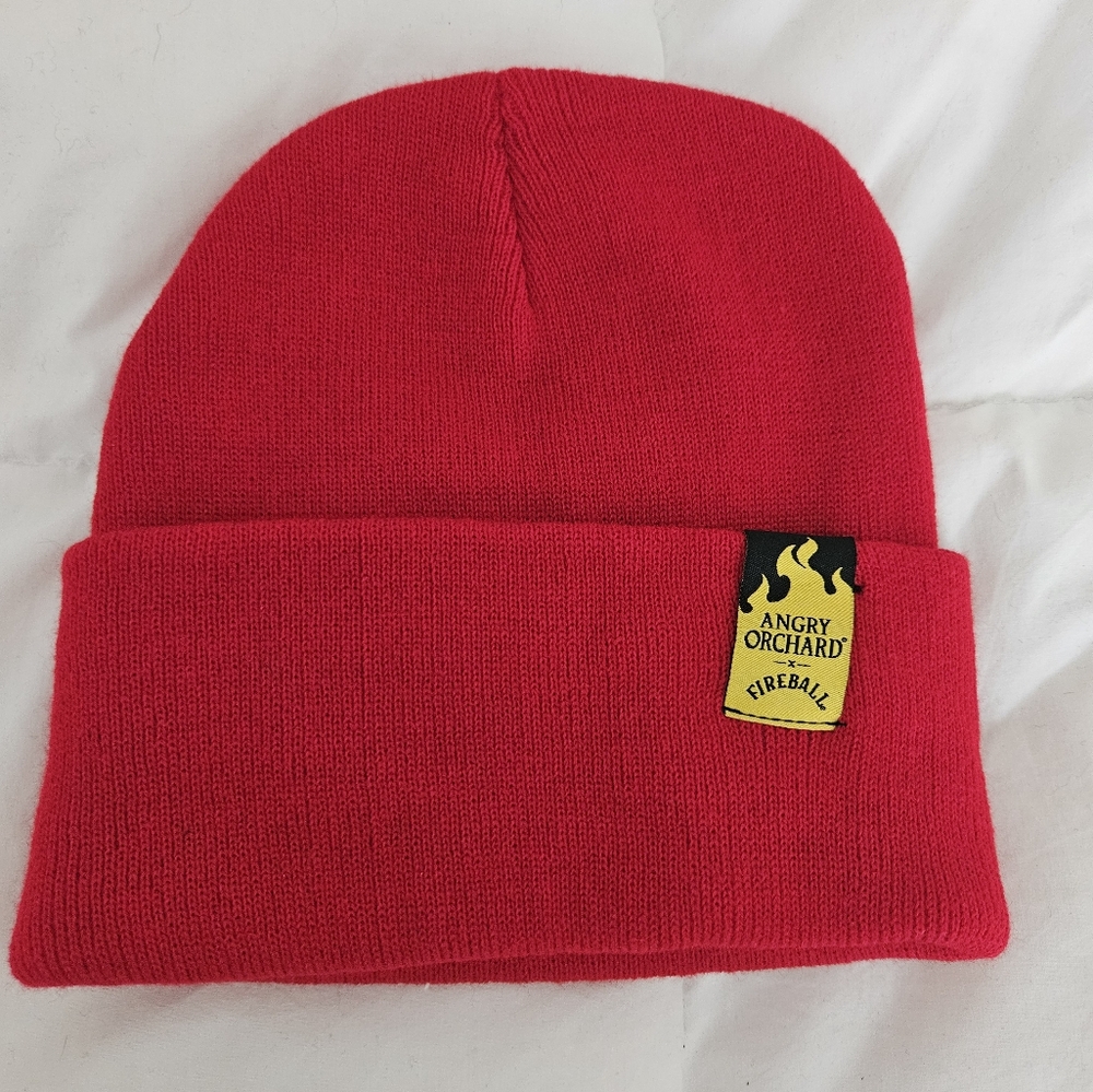 Angry Orchard Red Knit Beanie with Logo Patch